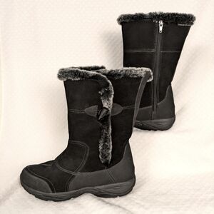 Easy Spirit Explore 24 Winter Snow boots Women's Size 8 1/2 Black Faux F…